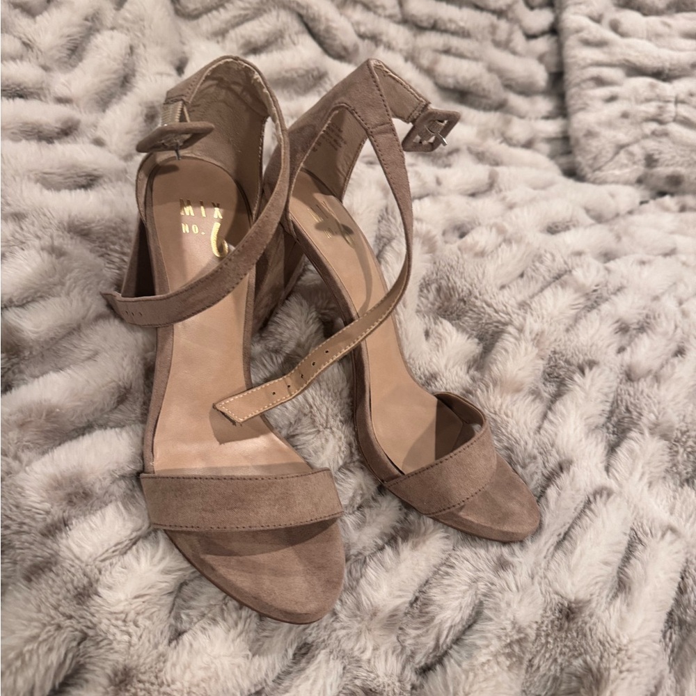 Classic Suede Ankle-Strap Heeled Sandals in Taupe 7M